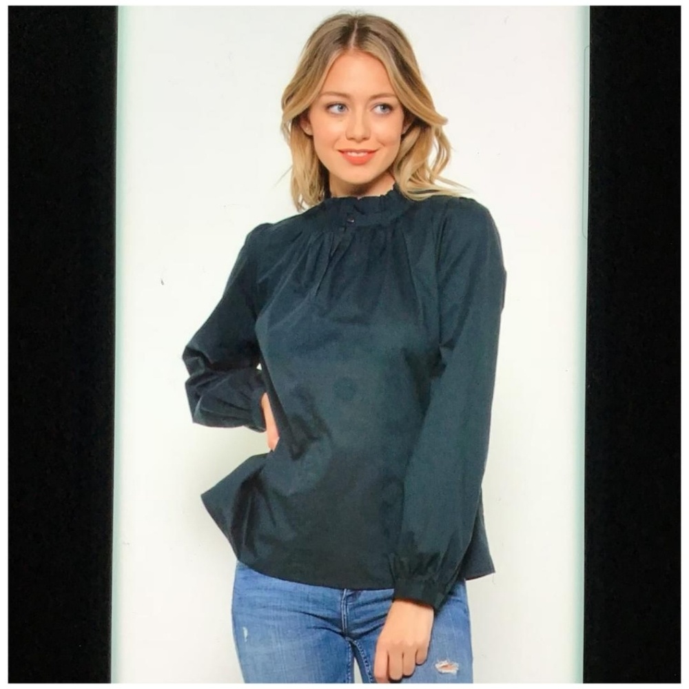 Esley Stitch Fix Navy Blue Mock Neck Keyhole Top - Picture 2 of 4